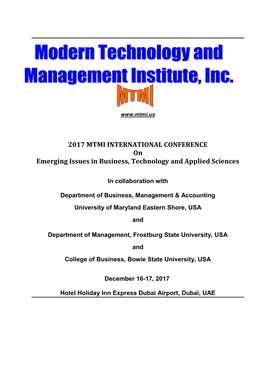 2017 MTMI INTERNATIONAL CONFERENCE on Emerging Issues in Business, Technology and Applied Sciences