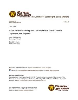 Asian American Immigrants: a Comparison of the Chinese, Japanese, and Filipinos