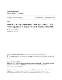 The Technology Education Graduate Research Database: 1892-2000