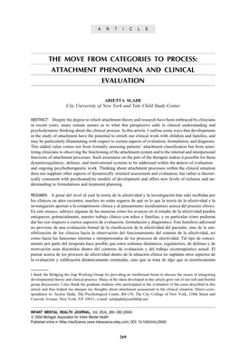 The Move from Categories to Process: Attachment Phenomena and Clinical Evaluation