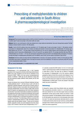 Prescribing of Methylphenidate to Children and Adolescents in South Africa