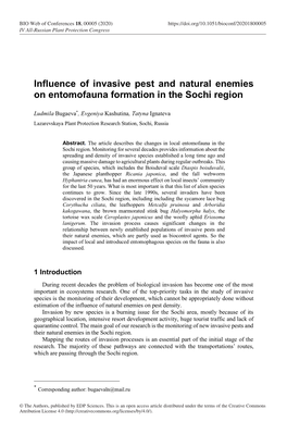 Influence of Invasive Pest and Natural Enemies on Entomofauna Formation in the Sochi Region
