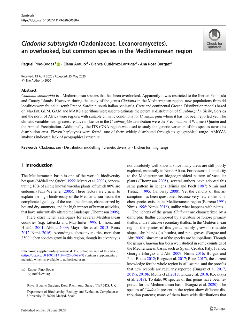 Cladonia Subturgida (Cladoniaceae, Lecanoromycetes), an Overlooked, but Common Species in the Mediterranean Region