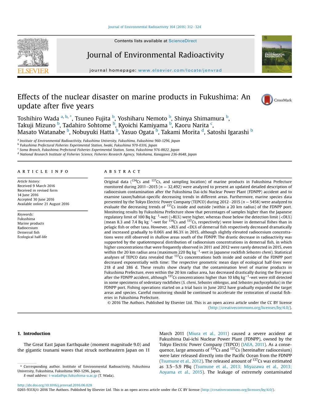 Effects of the Nuclear Disaster on Marine Products in Fukushima: an Update After ﬁve Years