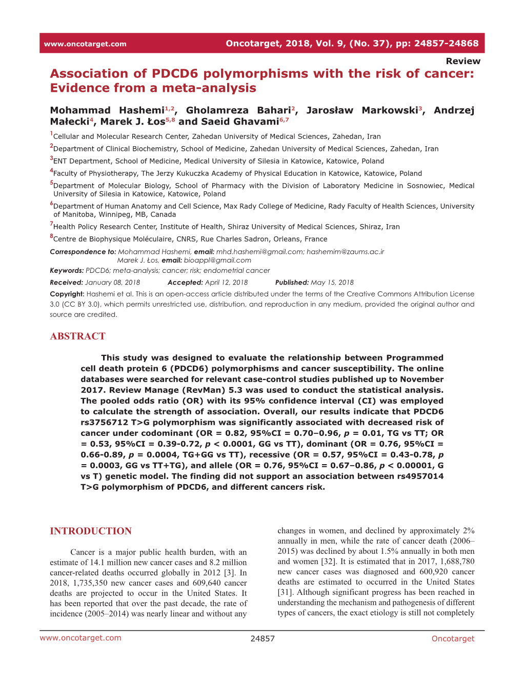 Association of PDCD6 Polymorphisms with the Risk of Cancer: Evidence from a Meta-Analysis