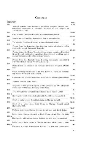 Warren Commission, Volume XVII: Contents
