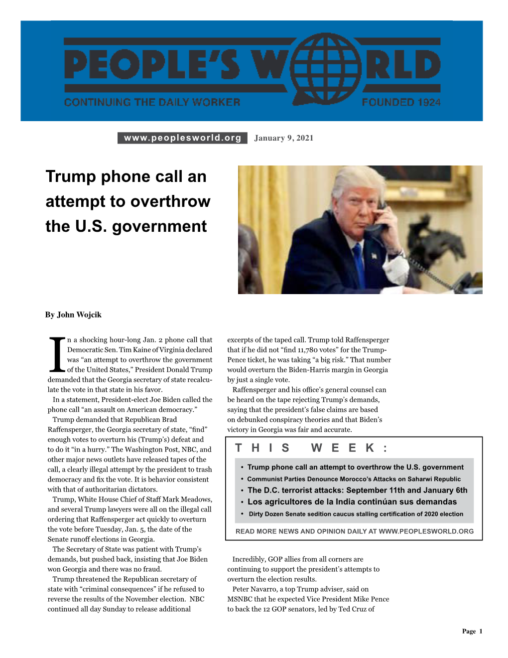 Trump Phone Call an Attempt to Overthrow the U.S. Government