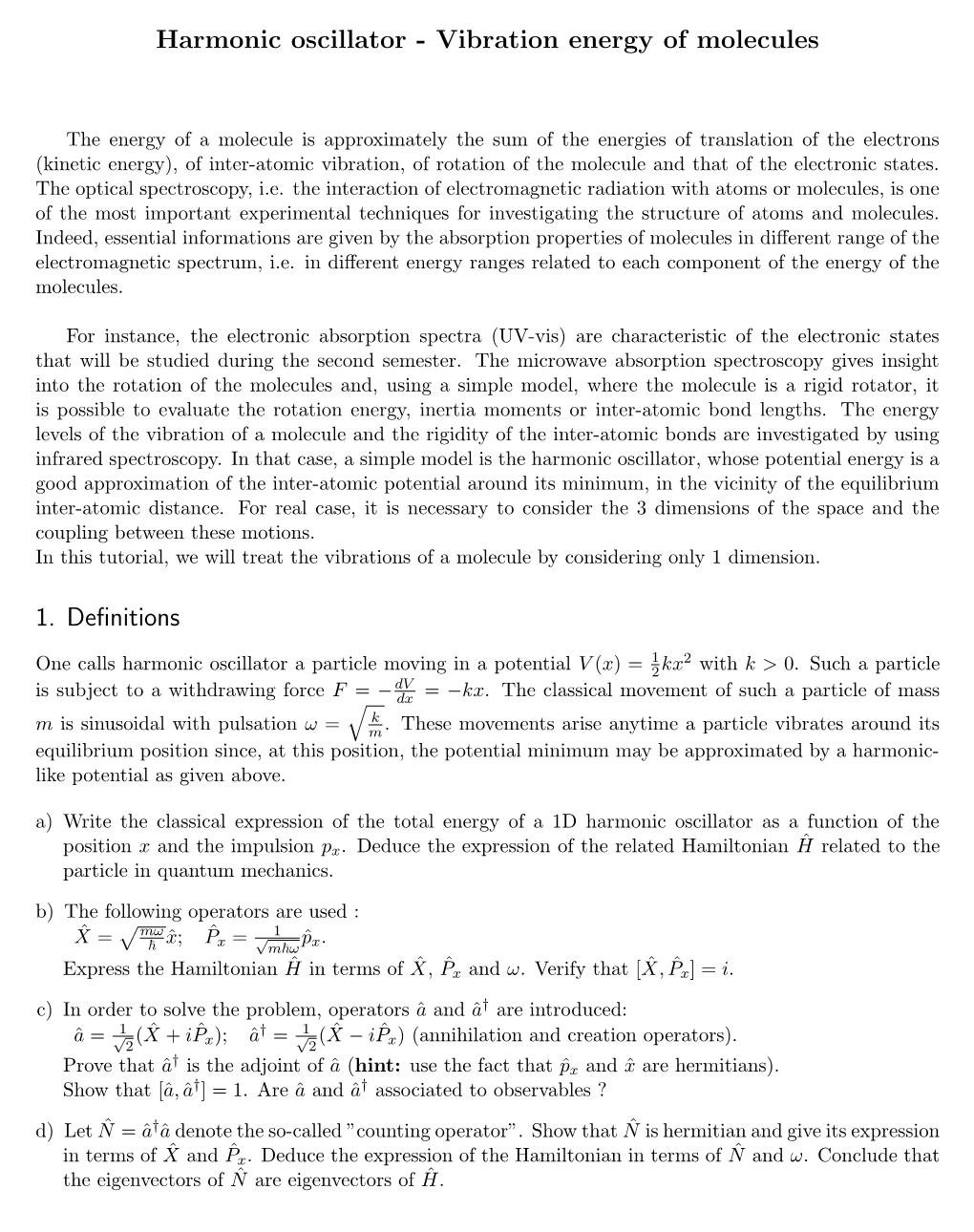 Harmonic Oscillator - Vibration Energy of Molecules