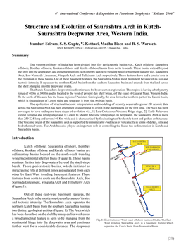 Structure and Evolution of Saurashtra Arch in Kutch- Saurashtra Deepwater Area, Western India