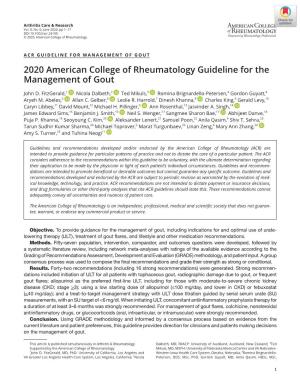2020 American College of Rheumatology Guideline for the Management of Gout