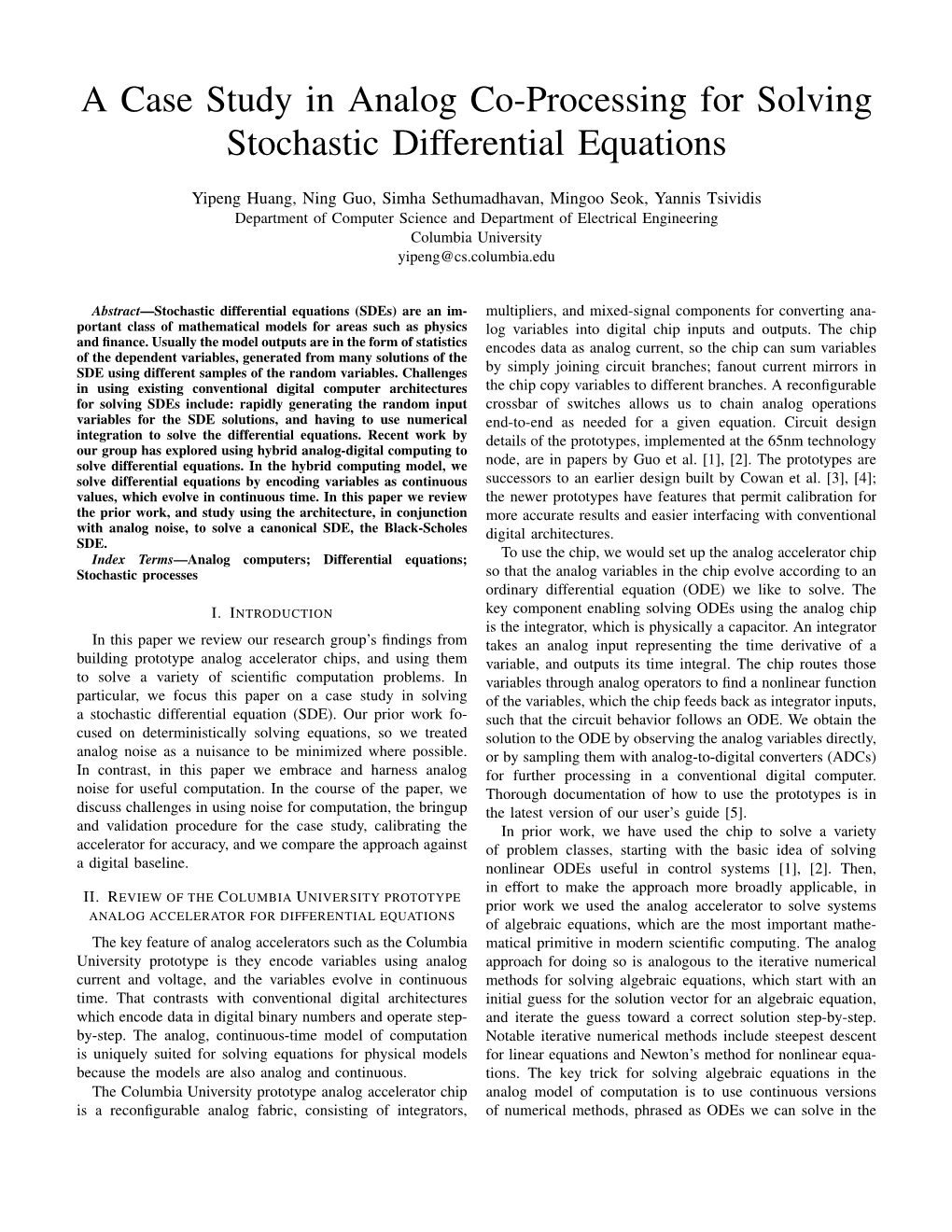 A Case Study in Analog Co-Processing for Solving Stochastic Differential Equations