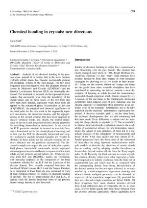 Chemical Bonding in Crystals: New Directions