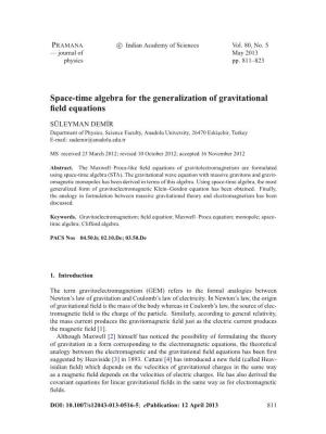 Space-Time Algebra for the Generalization of Gravitational Field