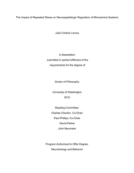 The Impact of Repeated Stress on Neuropeptidergic Regulation of Monoamine Systems