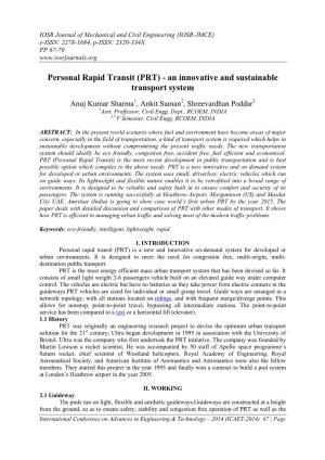 Personal Rapid Transit (PRT) - an Innovative and Sustainable Transport System
