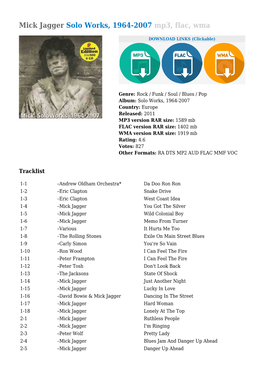 Mick Jagger Solo Works, 1964-2007 Mp3, Flac, Wma