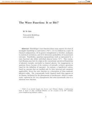 The Wave Function: It Or Bit?1