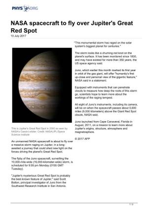 NASA Spacecraft to Fly Over Jupiter's Great Red Spot 10 July 2017