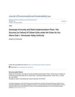 Sovereign Immunity and State Implementation Plans: the Success (Or Failure) of Citizen Suits Under the Clean Air Act