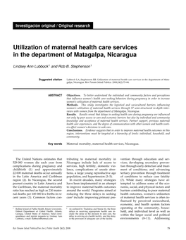 Utilization of Maternal Health Care Services in the Department of Matagalpa, Nicaragua