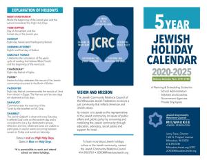 5-Year Calendar of Major Jewish Holidays & Religious Observances