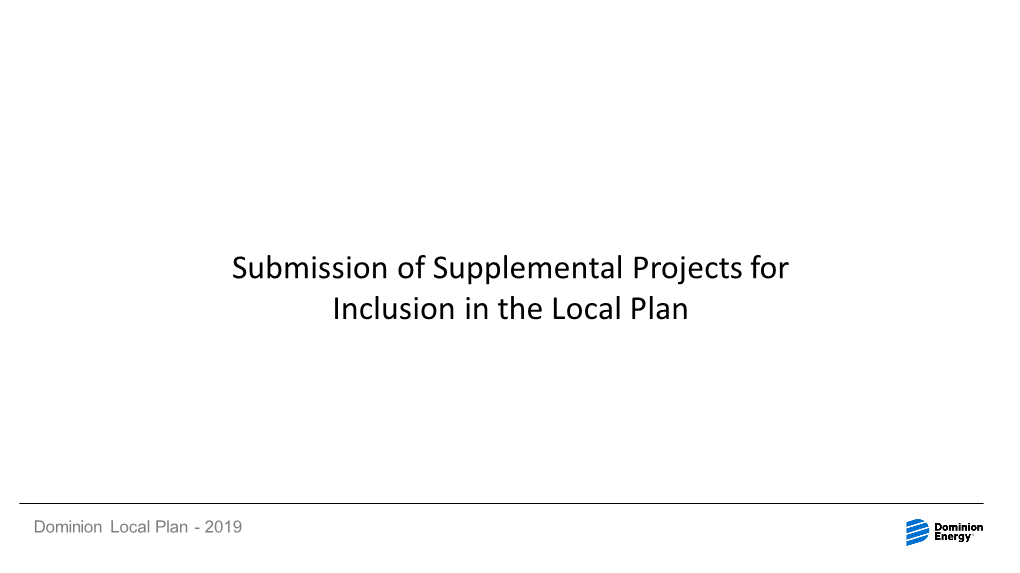 Submission of Supplemental Projects for Inclusion in the Local Plan