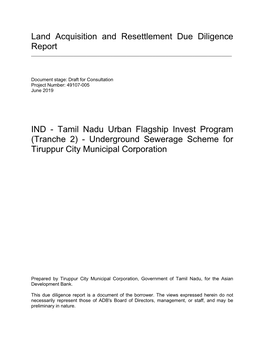 Tamil Nadu Urban Flagship Invest Program (Tranche 2) - Underground Sewerage Scheme for Tiruppur City Municipal Corporation