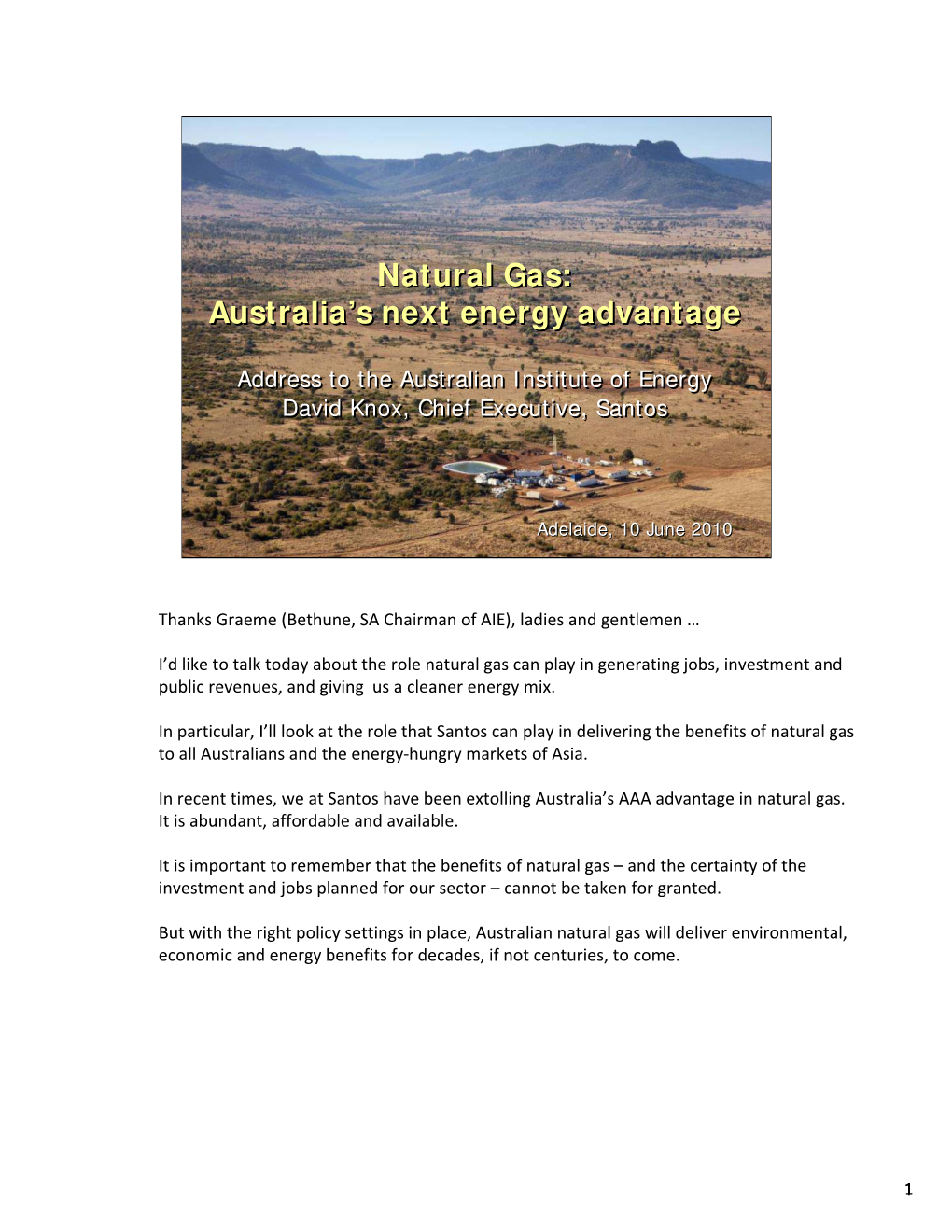 Australia's Next Energy Advantage Natural