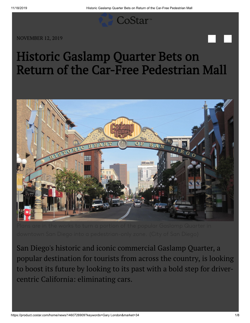 Historic Gaslamp Quarter Bets on Return of the Car-Free Pedestrian Mall