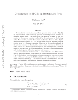 [Math-Ph] 5 Sep 2008 Convergence to Spdes in Stratonovich Form