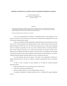 Possible Mathematical Formulation of Liquidity Preference Theory