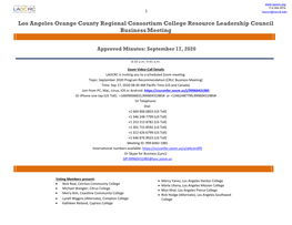Los Angeles Orange County Regional Consortium College Resource Leadership Council Business Meeting