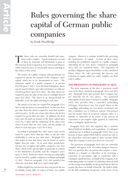 Rules Governing the Share Capital of German Public Companies by Frank Wooldridge