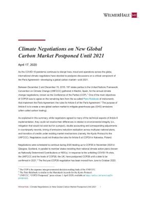 Climate Negotiations on New Global Carbon Market Postponed Until 2021