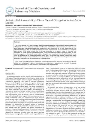 Antimicrobial Susceptibility of Some Natural Oils Against Acinetobacter