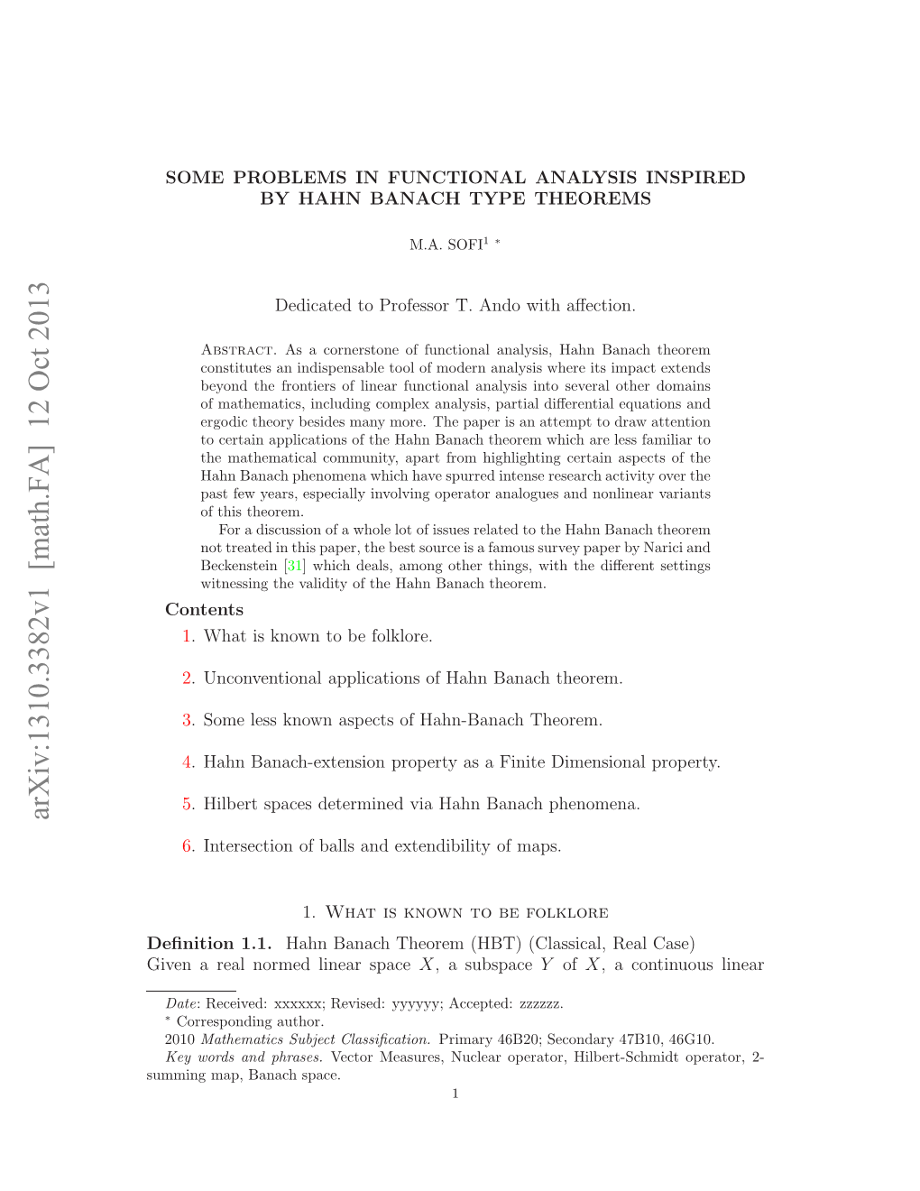 Arxiv:1310.3382V1 [Math.FA] 12 Oct 2013 Umn A,Bnc Space