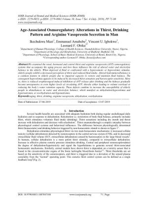 Age-Associated Osmoregulatory Alterations in Thirst, Drinking Pattern and Arginine Vasopressin Secretion in Man