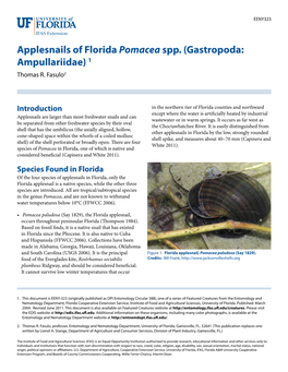 Applesnails of Florida Pomacea Spp. (Gastropoda: Ampullariidae) 1 Thomas R