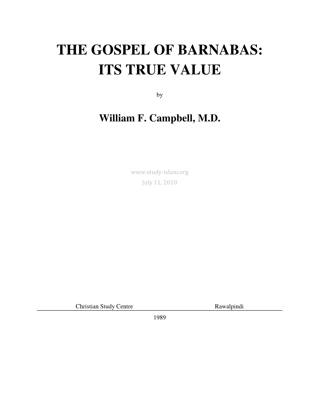 Gospel of Barnabas: Its True Value