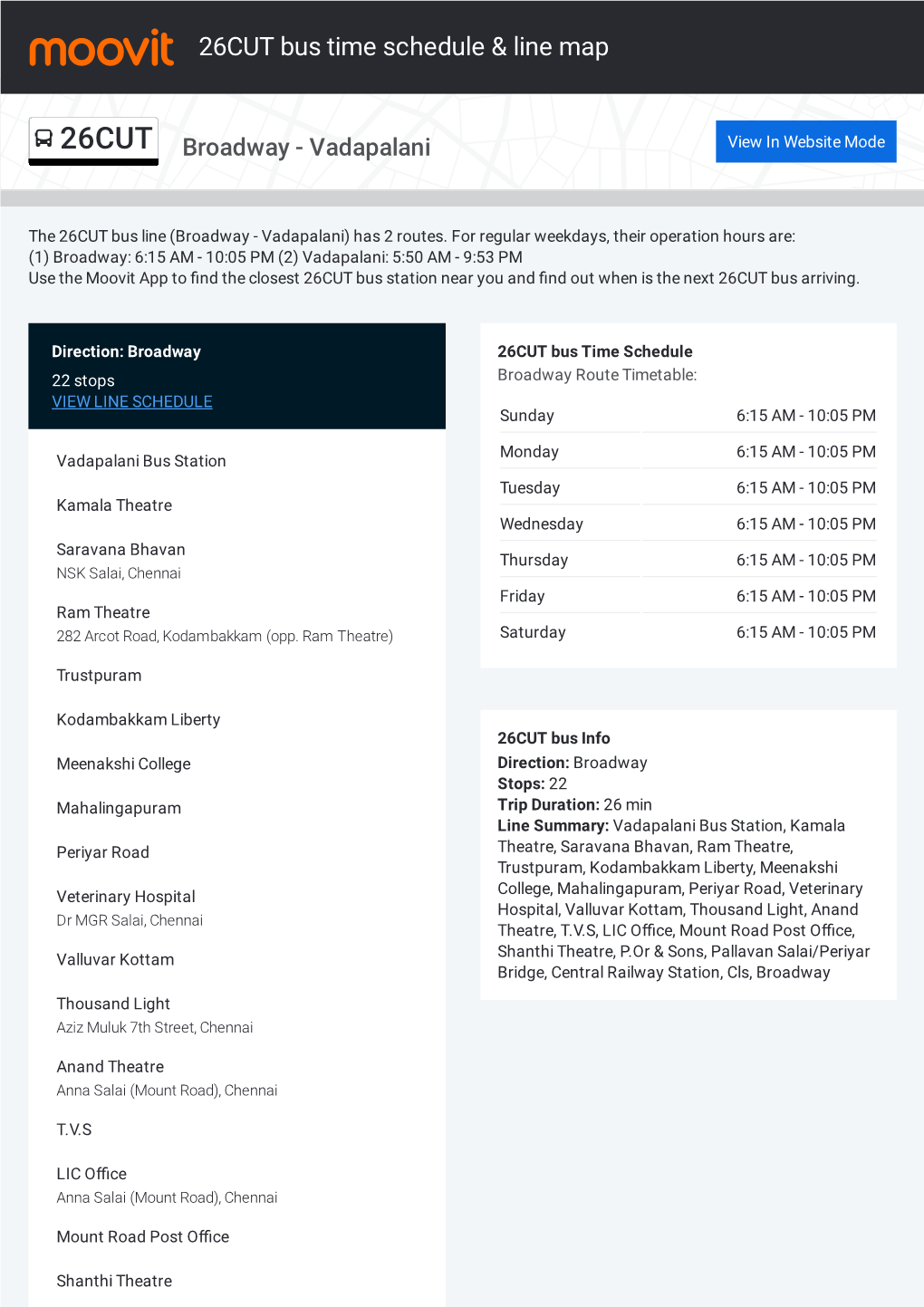 26CUT Bus Time Schedule & Line Route