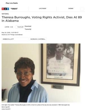 Theresa Burroughs, Voting Rights Activist, Dies at 89 in Alabama