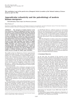 Appendicular Robusticity and the Paleobiology of Modern Human Emergence (Paleoanthropology͞human Origins͞late Pleistocene͞postcrania)