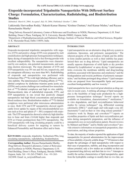 Etoposide-Incorporated Tripalmitin Nanoparticles with Different