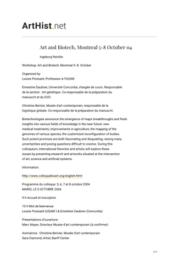 Art and Biotech, Montreal 5-8 October 04