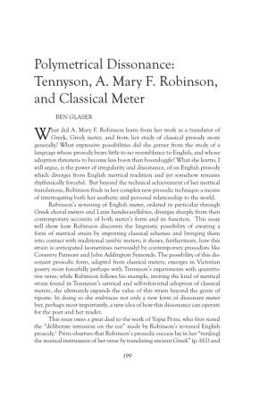 Tennyson, A. Mary F. Robinson, and Classical Meter