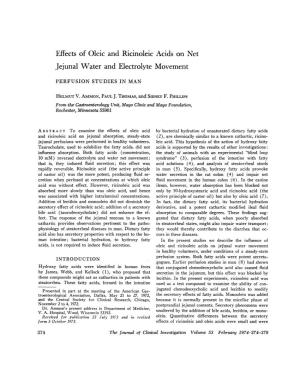 Effects of Oleic and Ricinoleic Acids on Net Jejunal Water and Electrolyte Movement