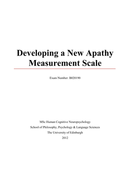 Dveloping a New Apathy Measurement Scale