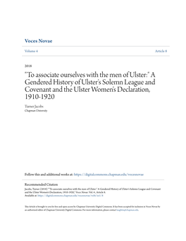 A Gendered History of Ulster's Solemn League and Covenant and the Ulster Women's Declaration, 1910-1920 Turner Jacobs Chapman University