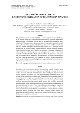 Mbasaaké in Family Circle: Linguistic Socialization of Politeness in Javanese