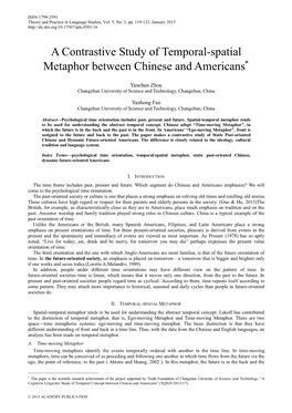 A Contrastive Study of Temporal-Spatial Metaphor Between Chinese and Americans